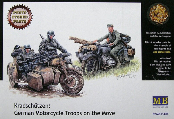 1/35 scale model MasterBox Kradschutzen German Motorcycle Troops on the move Plastic Figure Kit 3548
