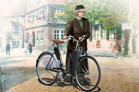 1/35 scale model MasterBox Frau Müller, Woman & Women's Bicycle, Europe WWII Era