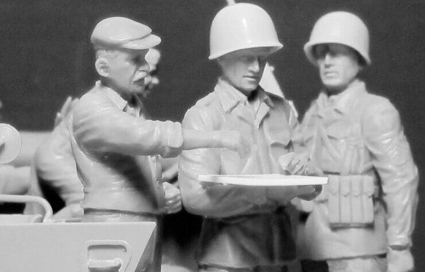 1/35 scale model MasterBox Hitching a Ride, US Paratrooper and Civilians