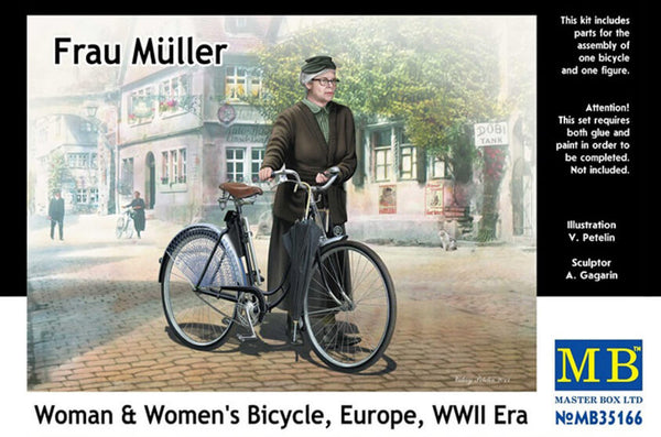 1/35 scale model MasterBox Frau Müller, Woman & Women's Bicycle, Europe WWII Era