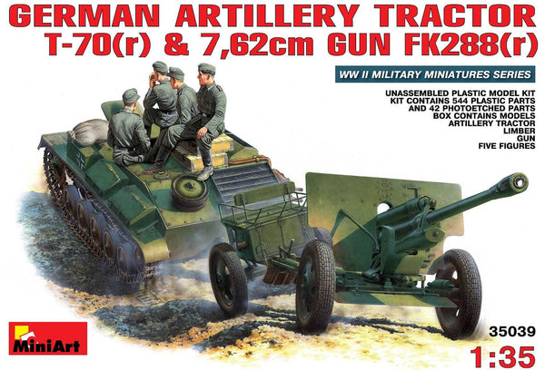 1/35 scale model Miniart German Artillery Tractor T-70 & 7.62cm Gun FK288 w/Crew kit 35039