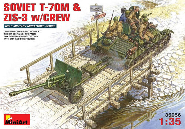1/35 scale model Miniart Soviet T-70 M & ZiS-3 with Crew Plastic kit 35056