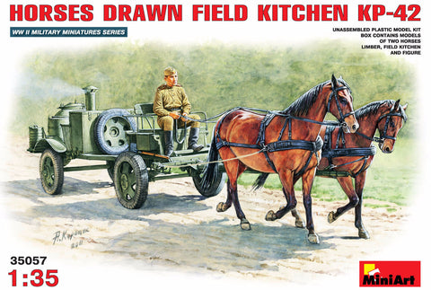 1/35 scale model Miniart Soviet Field Kitchen w/Horses Plastic Figure 35057 