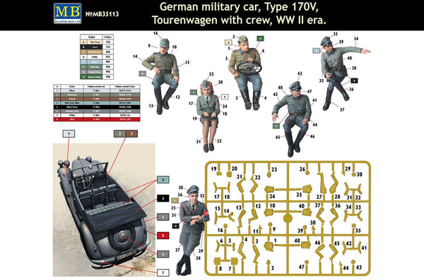 1/35 scale model MasterBox WWII German Military Car Type 170V Tourenwagen with Crew