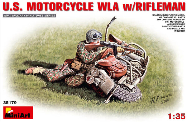 1/35 scale model Miniart U.S. Motorcycle WLA With Rifleman