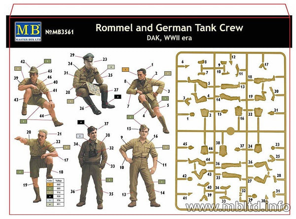1/35 scale model MasterBox Rommel and German Tank Crew DAK WWII era Plastic Figure Kit 3561