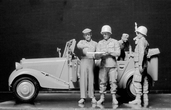 1/35 scale model MasterBox Hitching a Ride, US Paratrooper and Civilians