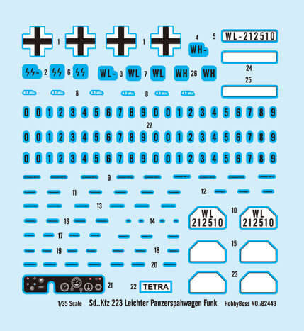 1/35 scale model HobbyBoss Sd. Kfz. 223 Leichter Panzerspahwagen Funk Plastic kit 82443