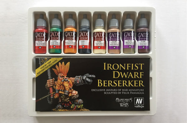 Vallejo Game Colour - Ironfist Dwarf Berserker Avatars of War - Miniature and Paint Set (x8)