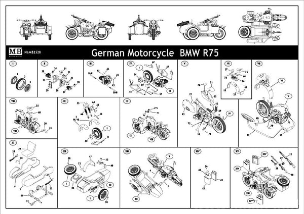 1/35 scale model Master Box German Motorcycle & Sidecar WWII