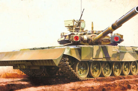 1/35 scale model Meng Russian Main Battle Tank T-90 with TBS-86 Tank Dozer