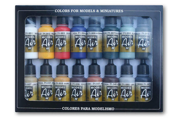 Acrylicos Vallejo Wood & Leather, Model Air Paint Set, 1/2 Fl. Oz. Bottles,  8 Colors, acrylic paint with matte finish for miniatures and models