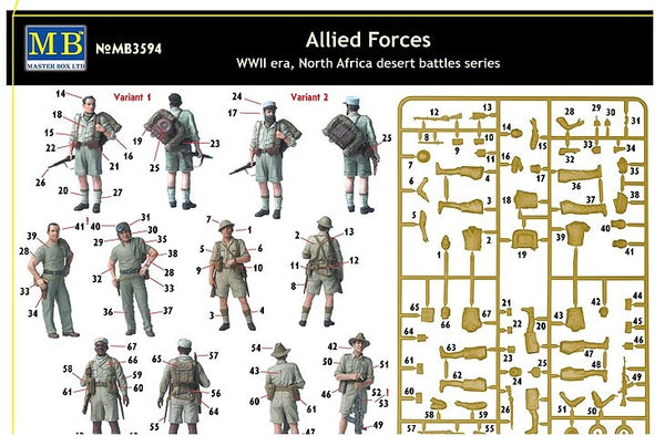 1/35 scale model MasterBox Allied Forces WWII North Africa desert Plastic Figure Kit 3594