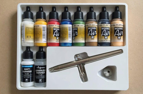 Vallejo Model Air Set Ultra Airbrush + 10 Basic Colours 71167