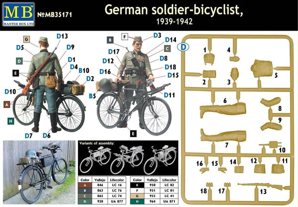 1/35 scale model MasterBox German Soldier on Bike 1939-1942  WWII 35171 