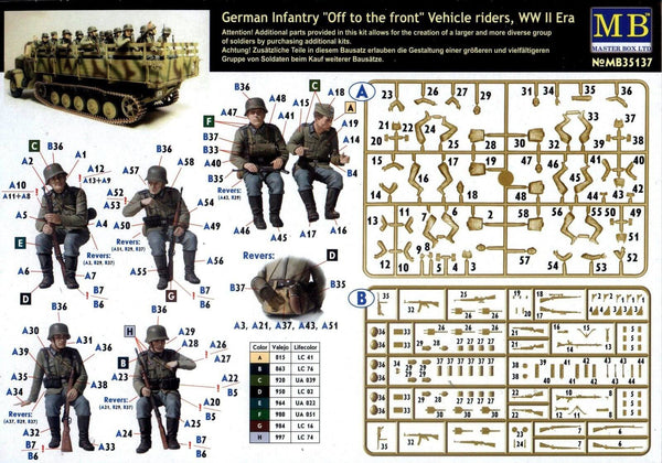 1/35 scale model MasterBox German Infantry Off to the front Vehicle Riders WWII 35137