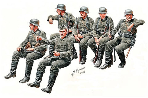 1/35 scale model MasterBox German Infantry Off to the front Vehicle Riders WWII 35137