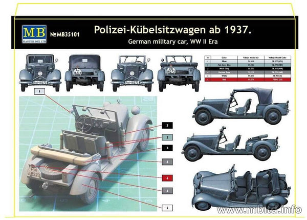 1/35 scale model MasterBox German Military Car WWII Polizei Kübelsitzwagen ab 1937 35101