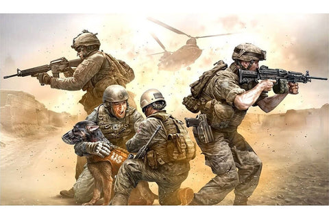 1/35 scale model MasterBox No Soldier left behind MWD Down Military Dogs Plastic Figure Kit 35181