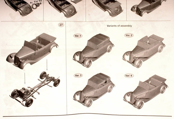 1/35 scale model MasterBox German Military Car Mercedes-Benz Type 170V Tourenwagen 4 doors WWII 35100