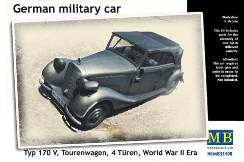 1/35 scale model MasterBox German Military Car Mercedes-Benz Type 170V Tourenwagen 4 doors WWII 35100